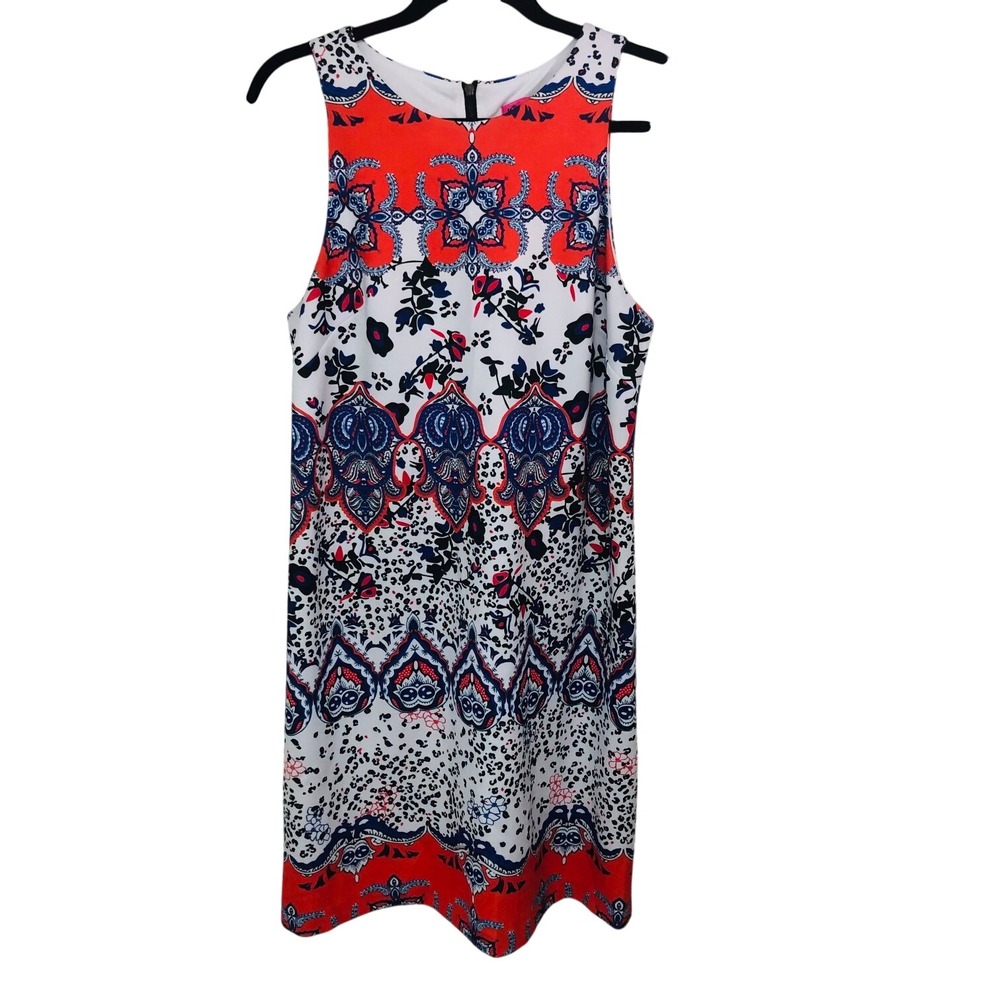 Betsey Johnson Scuba Paisley Floral Shift Dress Preppy Artsy Vibrant Womens 10